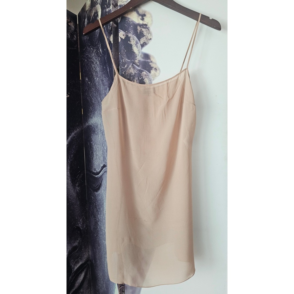 Chanel Camisole Slip Silk Blend Sheer Beige Spaghetti Strap Dress Size 40 TP01